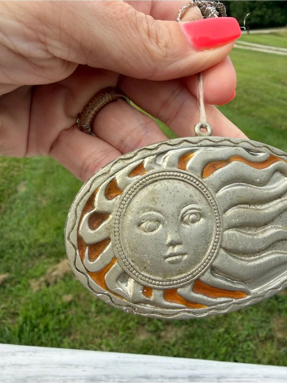 Vintage 90’s Metal Sun Man in Moon Face Christmas Ornament Metal Celestial